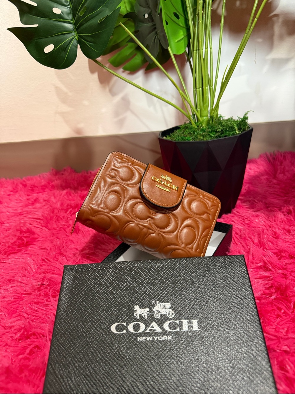 Coach Embossed Leather Wallet - Tan